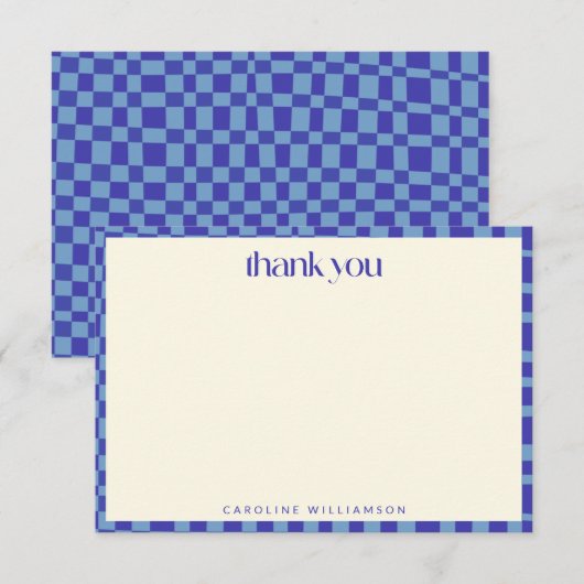 抽象芸術チェッカーボードの青パーソナライズされたい名前 サンキューカード (正面/裏面)
