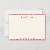 抽象芸術チェッカーボードピンクオレンジ名前をカスタムする サンキューカード (正面)