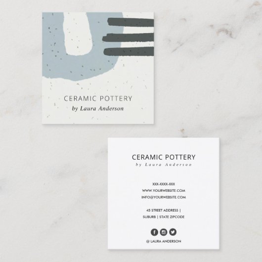 抽象芸術チックセラミックテクスチャグレーブルー斑点 スクエア名刺 (正面/裏面)