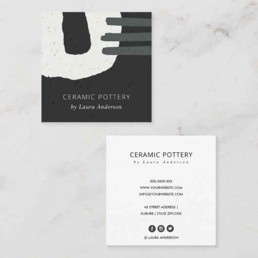 抽象芸術チックセラミック集合組織白黒斑点 スクエア名刺 (正面/裏面)