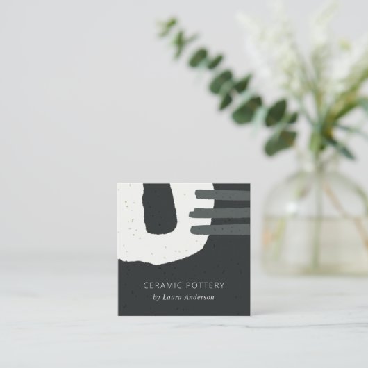 抽象芸術チックセラミック集合組織白黒斑点 スクエア名刺 (スタンド正面)