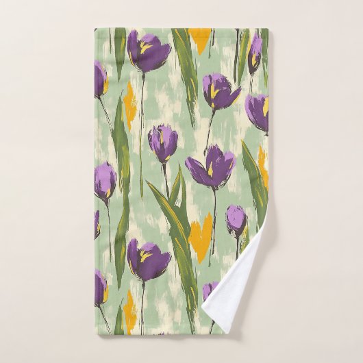 抽象芸術チューリップ開花オンミントグリーン背景 バスタオルセット (ハンドタオル)