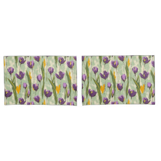 抽象芸術チューリップ開花オンミントグリーン背景 枕カバー
