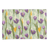 抽象芸術チューリップ開花オンミントグリーン背景 枕カバー (正面右)