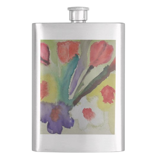 抽象芸術チューリップ&春の花クラシック フラスク (正面)