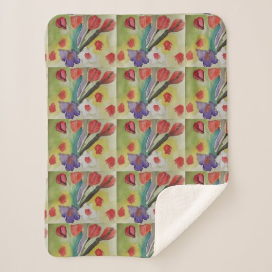 抽象芸術チューリップ&春の花 シェルパブランケット (正面)