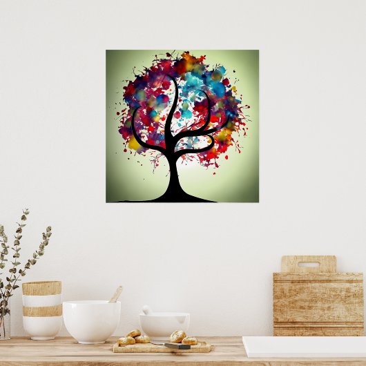 抽象芸術ツリーの水彩 ポスター (キッチン)