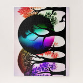 抽象芸術ツリーの色のスプラッシュ付きシルエット ジグソーパズル (縦)