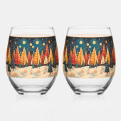 抽象芸術ツリーオレンジレッドイエローグリーン ステムなしワイングラス (左)