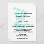 抽象芸術ツリーズウォーターカラーティール（緑がかった色）ブルーアー結婚ト 招待状 (正面/裏面)