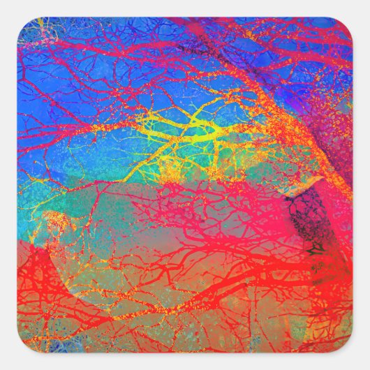 抽象芸術ツリーデザインイン赤と青 スクエアシール (正面)