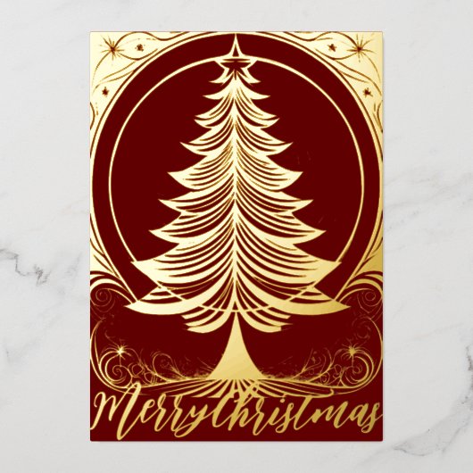 抽象芸術ツリーメリークリスマステーマイラストレーション 箔シーズンカード (正面)