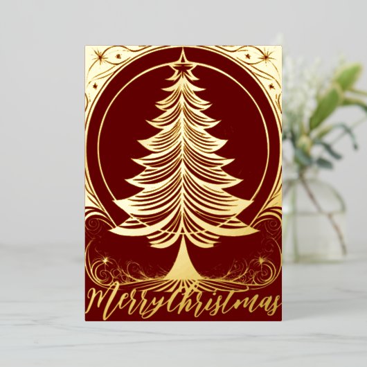 抽象芸術ツリーメリークリスマステーマイラストレーション 箔シーズンカード (立ち正面)