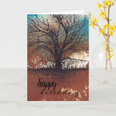 抽象芸術ツリーランドスケープ絵を描インクアート誕生日 カード (黄色い花)