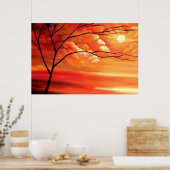 抽象芸術ツリー&サンセット – クリエイティブアーモダント ポスター (キッチン)