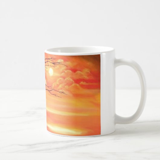 抽象芸術ツリー&レッドサンセット コーヒーマグカップ (右)
