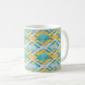 抽象芸術ティール(緑がかった色)とイエローダイヤモンド コーヒーマグカップ (正面右)