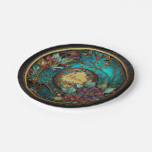 抽象芸術ティール（緑がかった色）とピンクのステンドグラス母の日 ペーパープレート (アングル)