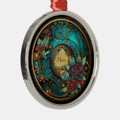 抽象芸術ティール（緑がかった色）とピンクのステンドグラス母の日 メタルオーナメント (右)