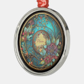 抽象芸術ティール（緑がかった色）とピンクのステンドグラス母の日 メタルオーナメント (左)