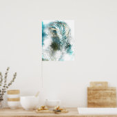 抽象芸術ティール（緑がかった色）とホワイトフェザー絵画ズ ポスター (キッチン)