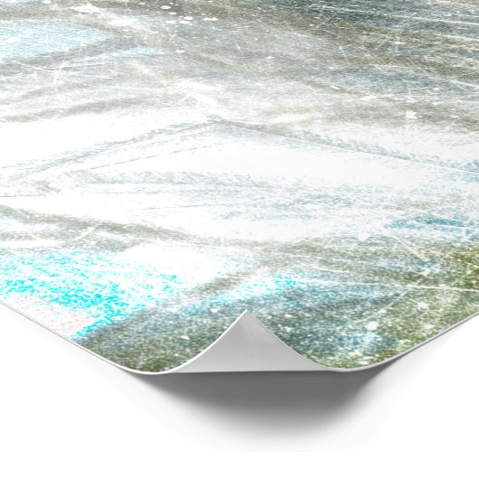 抽象芸術ティール(緑がかった色)とホワイトフェザー絵画ズ ポスター (角)