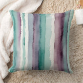 抽象芸術ティール(緑がかった色)と紫色の水彩ストライプ色 クッション (ブランケット)