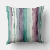 抽象芸術ティール(緑がかった色)と紫色の水彩ストライプ色 クッション (裏面)