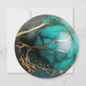 抽象芸術ティール(緑がかった色)と金ゴールドス結婚テラス 招待状 (裏面)