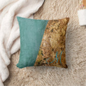 抽象芸術ティール(緑がかった色)と金ゴールドモノグラム クッション (ブランケット)