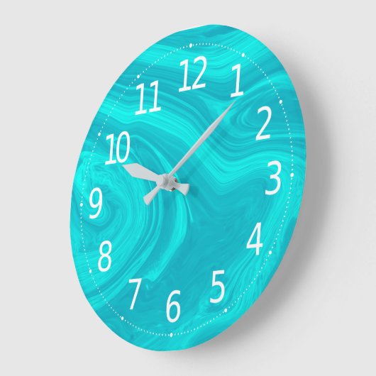 抽象芸術ティール(緑がかった色)エレガント液大理石アートワーク| ラージ壁時計 (傾斜)