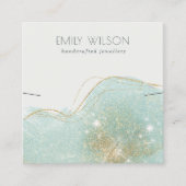 抽象芸術ティール（緑がかった色）グリーングリッターシャイニーイヤリングディスプレイ スクエア名刺 (正面)