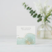 抽象芸術ティール（緑がかった色）グリーングリッターシャイニーイヤリングディスプレイ スクエア名刺 (スタンド正面)