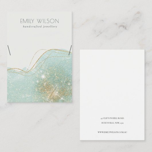 抽象芸術ティール（緑がかった色）グリーングリッターシャイニーネックレスディスプレイ 名刺 (正面/裏面)