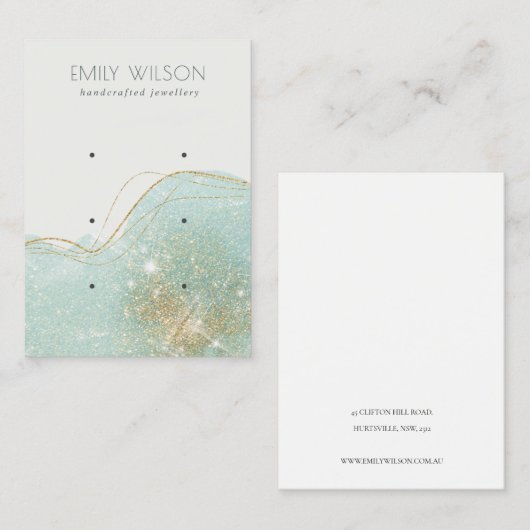 抽象芸術ティール（緑がかった色）グリーングリッター3イヤリングディスプレイ 名刺 (正面/裏面)