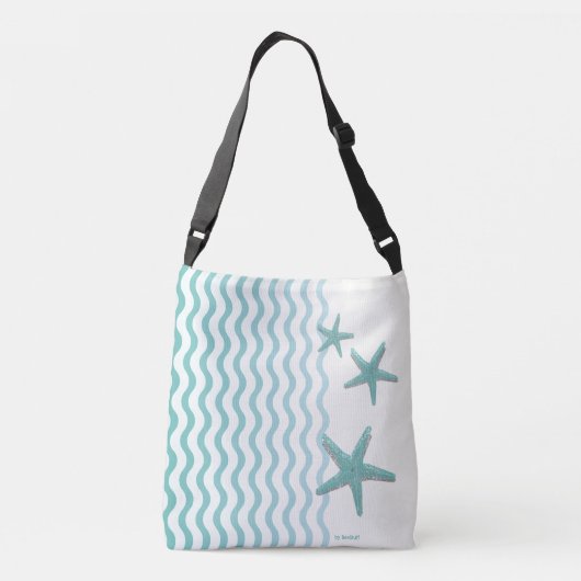 抽象芸術ティール(緑がかった色)シーサイドとヒトデトート クロスボディバッグ (裏面)