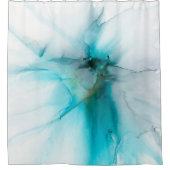 抽象芸術ティール（緑がかった色）、スモークおよびフェイク金ゴールド シャワーカーテン (正面)