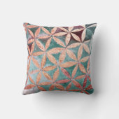 抽象芸術ティール(緑がかった色)バラ金ゴールド水色ロゼット模様 クッション (裏面)