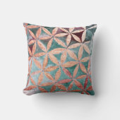 抽象芸術ティール(緑がかった色)バラ金ゴールド水色ロゼット模様 クッション (正面)