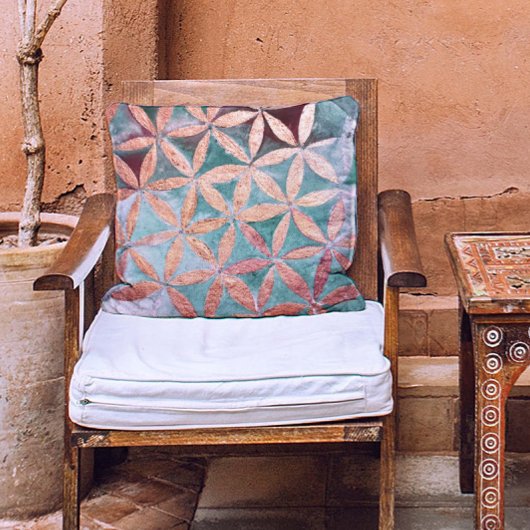 抽象芸術ティール(緑がかった色)バラ金ゴールド水色ロゼット模様 クッション