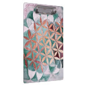 抽象芸術ティール（緑がかった色）バラ金ゴールド水色ロゼット模様 クリップボード (右)