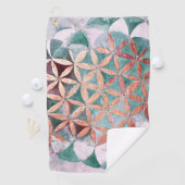 抽象芸術ティール（緑がかった色）バラ金ゴールド水色ロゼット模様 ゴルフタオル (インサイチュ)