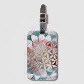 抽象芸術ティール（緑がかった色）バラ金ゴールド水色ロゼット模様 ラゲッジタグ (正面縦)