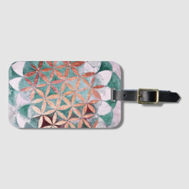 抽象芸術ティール（緑がかった色）バラ金ゴールド水色ロゼット模様 ラゲッジタグ