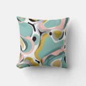 抽象芸術ティール（緑がかった色）、ピンクと白のデザイン クッション (正面)