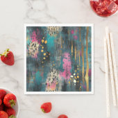 抽象芸術ティール（緑がかった色）ピンクヒョウ柄 スタンダードランチョンナプキン (インサイチュ)