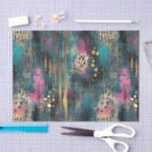 抽象芸術ティール（緑がかった色）ピンクヒョウ柄 薄葉紙 (クラフト)