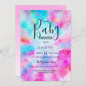 抽象芸術ティール（緑がかった色）ピンクホワイトウォーター色ベビーシャワー 招待状 (正面/裏面)