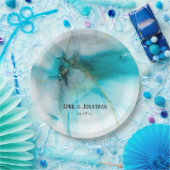 抽象芸術ティール（緑がかった色）·フェイク金ゴールド結婚プレート ペーパープレート (パーティー)