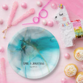 抽象芸術ティール（緑がかった色）·フェイク金ゴールド結婚プレート ペーパープレート (パーティー)